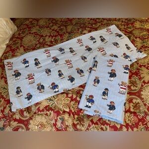 VGUC Ralph Lauren Teddy POLO Bear Striped King Size Pillowcase Set